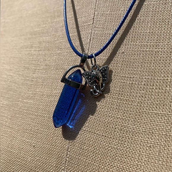 Handmade Cobalt Blue Resin Crystal Amulet Necklace & Elephant Charm - Picture 2 of 14